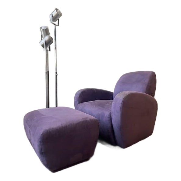 1980s Postmodern Purple Chair & Ottoman For Sale