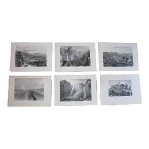 Antique 19th Century j.m.w. Turner. British Landscape Engravings - Set of 6