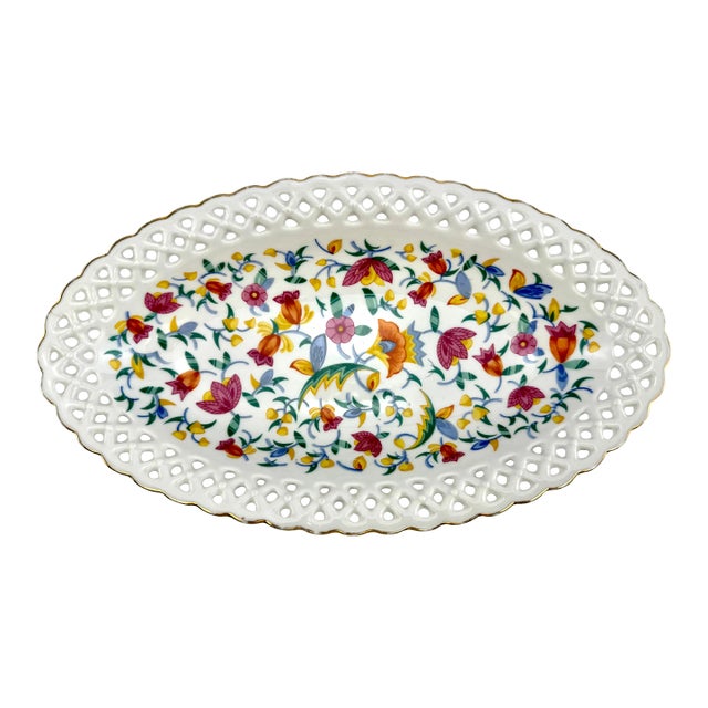 1940's German Hand Painted Floral Oval Bowl For Sale