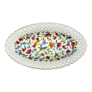 1940's German Hand Painted Floral Oval Bowl