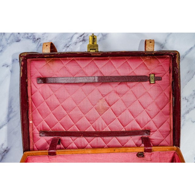 Timeworn Antique English Leather Cunard Label Case Box Home Decor Prop Storage For Sale - Image 10 of 17