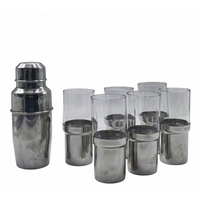 Silver Stainless Steel Shaker and Glasses from Pran, Italy, 1970s For Sale - Image 8 of 8