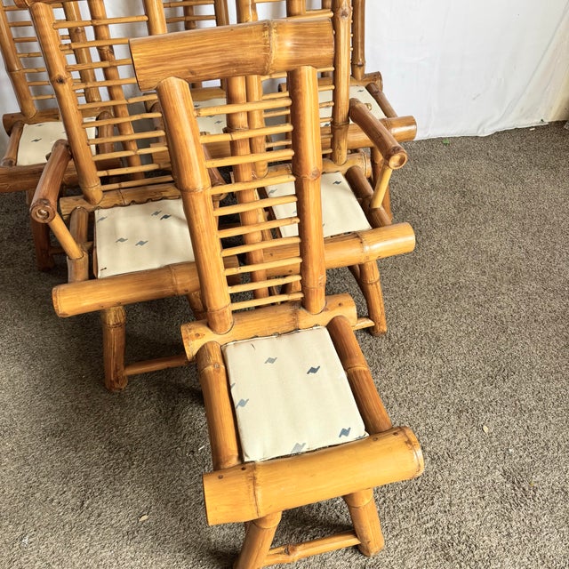 Vintage Boho Chic Chunky Bamboo Dining Chairs - Set of 6 For Sale - Image 4 of 9