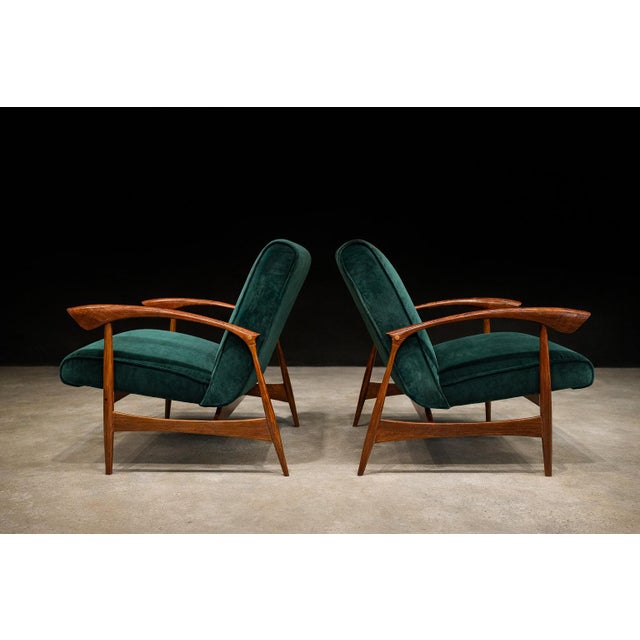 Pair of Armchairs in Brazilian Hardwood & Green Velvet by Liceu De Artes E Ofícios, 1960s For Sale In New York - Image 6 of 13