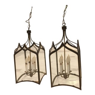Gold Trim Black Cage Lanterns - A Pair For Sale