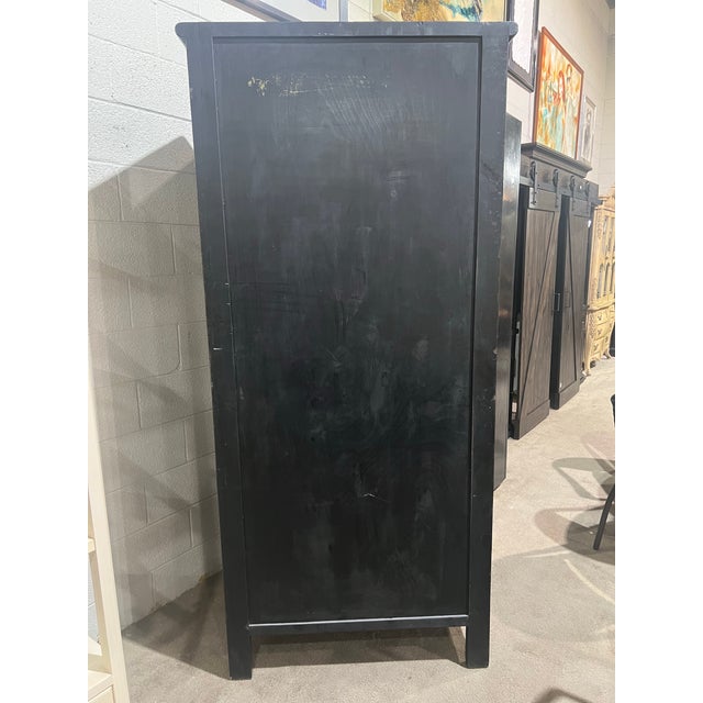 Asian Tall Asian Style Dark Wood Lattice Armoire For Sale - Image 3 of 5