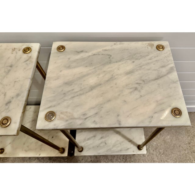 Mid 20th Century Vintage Pair of Two Tiered Marble Side Tables or Etageres For Sale - Image 5 of 11
