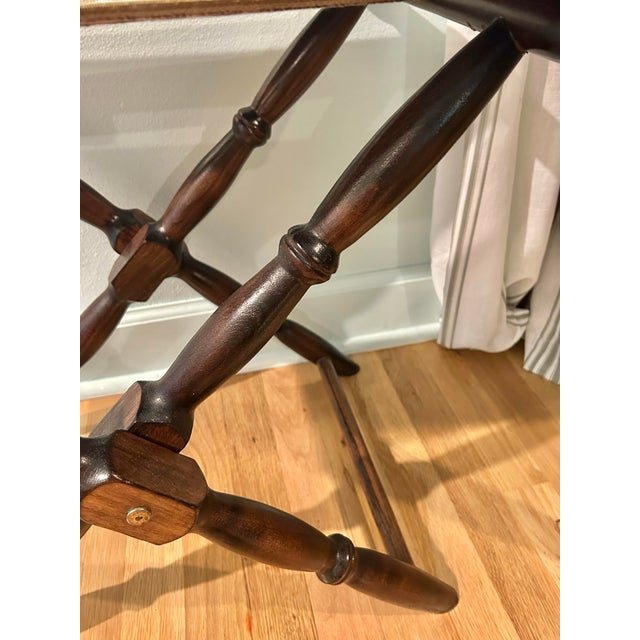 Wood Vintage French Beechwood and Tapestry Folding Luggage Rack For Sale - Image 7 of 12