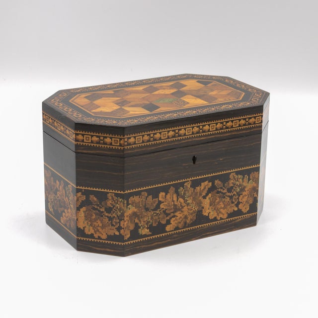 Mid 19th Century Hexagonal Tunbridgeware Tea Caddy by Thomas Barton, English, Circa 1865 For Sale - Image 5 of 15