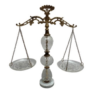 Midcentury Cut Glass & Brass Apothecary Scale For Sale