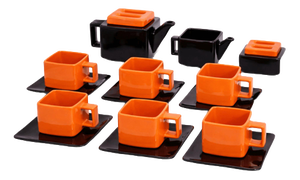Vintage Red and Black Glazed Ceramic Tea Set by Ettore Sottsass, 1970s, Set of 9