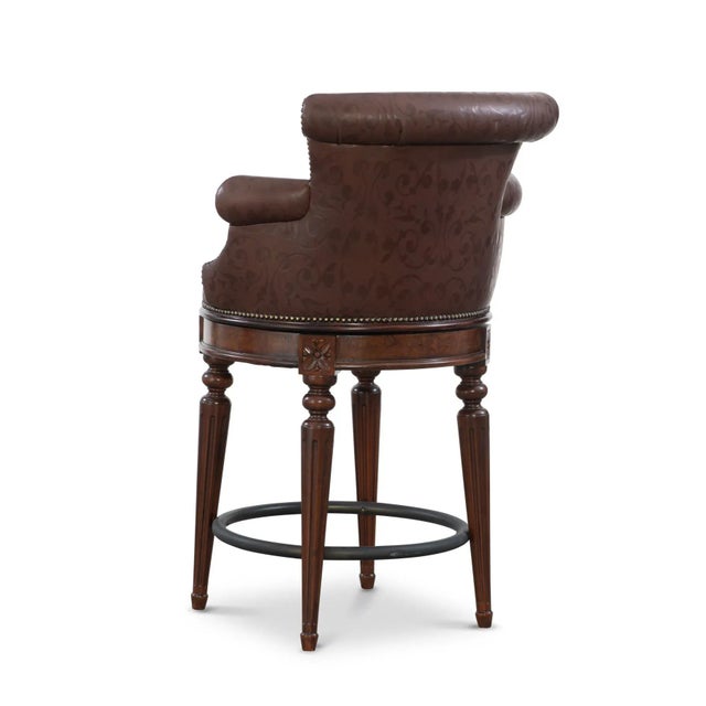 Aged Regency finished mahogany swivel counter stool, Venetian Regal Alabama Coco leather upholstery