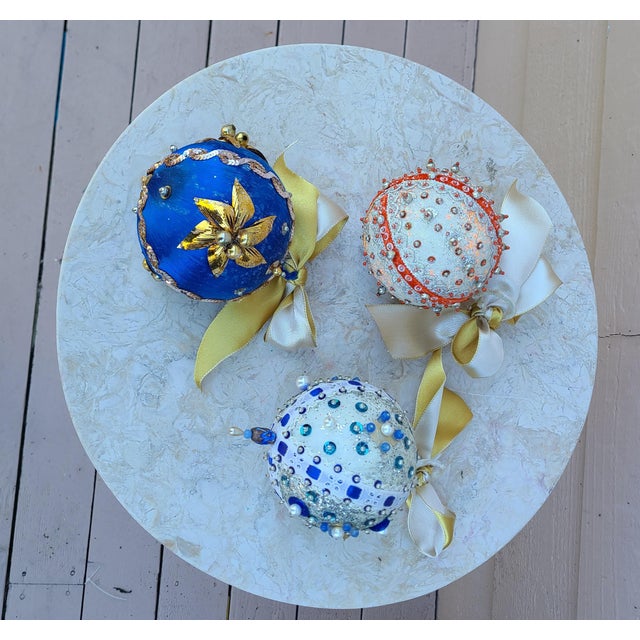 Vintage Hand Made Beaded Christmas Ornaments - Set of 3 For Sale In Seattle - Image 6 of 9