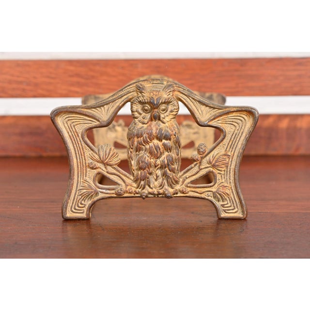 Antique Art Nouveau Bronze Owl Expandable Book Rack, Circa 1910 For Sale - Image 9 of 12
