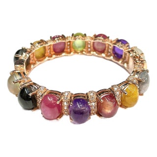 Bochic “Capri” Vintage Amethyst & Multi Color Sapphires Cuff Set In 18K & Silver For Sale