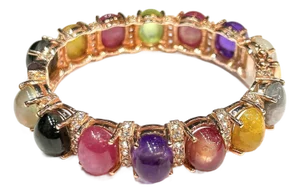 Bochic “Capri” Vintage Amethyst & Multi Color Sapphires Cuff Set In 18K & Silver