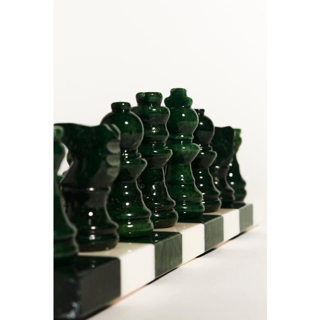 Italian Forest Green/White Small Alabaster Chess Set For Sale - Image 4 of 6