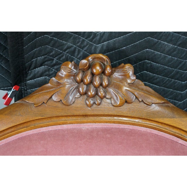 Pink Antique Victorian American Empire Serpentine Walnut Pink Camelback Sofa Loveseat For Sale - Image 8 of 15