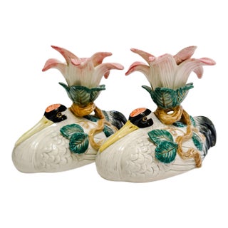 1990s Fitz and Floyd Egret Candlesticks - A Pair For Sale