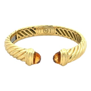 David Yurman Gold Cuff Bracelet Citrine Cable Kick Style For Sale