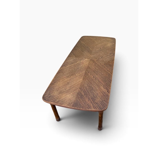 Vintage Faux Bamboo Fruitwood Cocktail Table With Geometric Veneer Top For Sale In Buffalo - Image 6 of 11