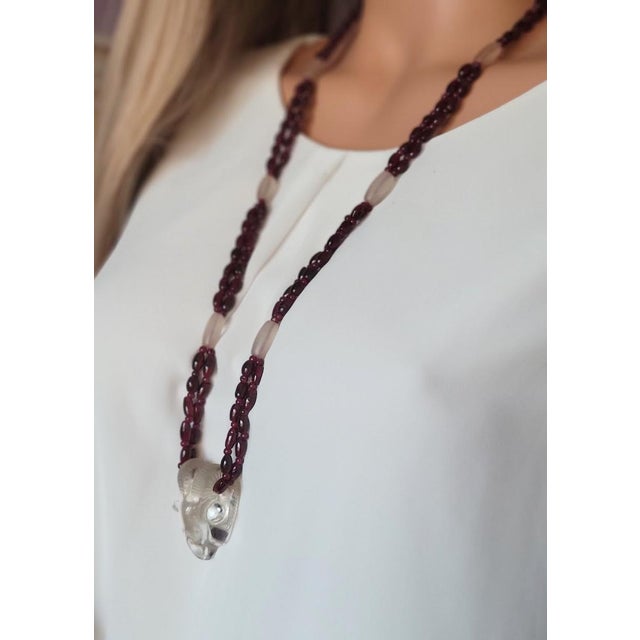 18th Century Artifact Mogul Estate Rock Crystal Ram Head Amulet and Garnet Beads Necklace For Sale In Cleveland - Image 6 of 10