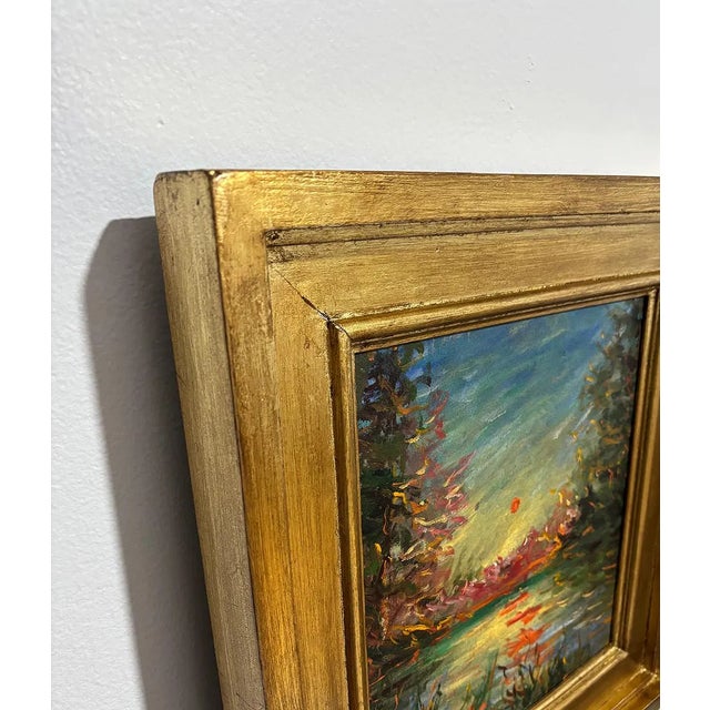 1900 - 1909 Sunset Over the Reflecting Pond — Impressionist Oil on Canvas, 1901 For Sale - Image 5 of 6
