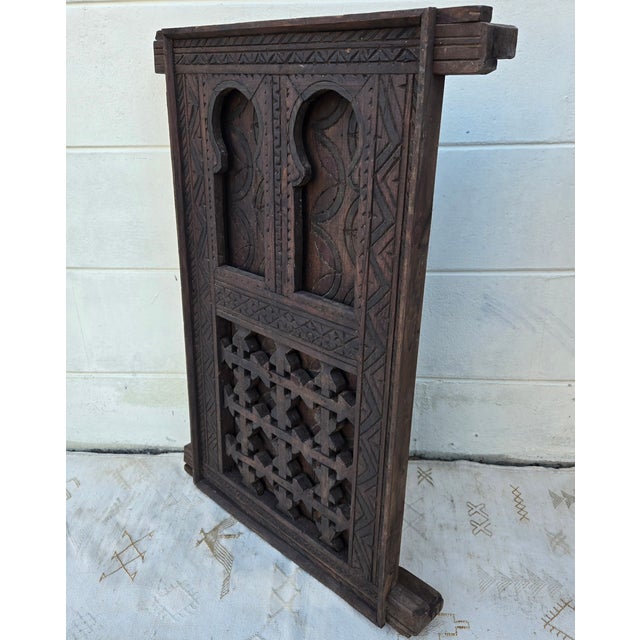 Moroccan Vintage Berber Style Handcrafted Moroccan Carved Wood Wall Hanging / Window For Sale - Image 3 of 6