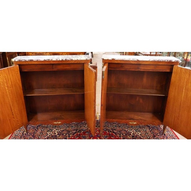 1920s 1920's Walnut French Louis XV Style Marble Top Bookcase China Bar Cabinets, 2 Pieces For Sale - Image 5 of 16
