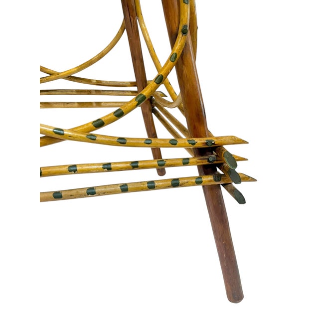 Early 20th Century Rustic Adirondack Twig Side Table With Hand-Painted Green Accents – Folk Art Cabin Style For Sale - Image 5 of 17