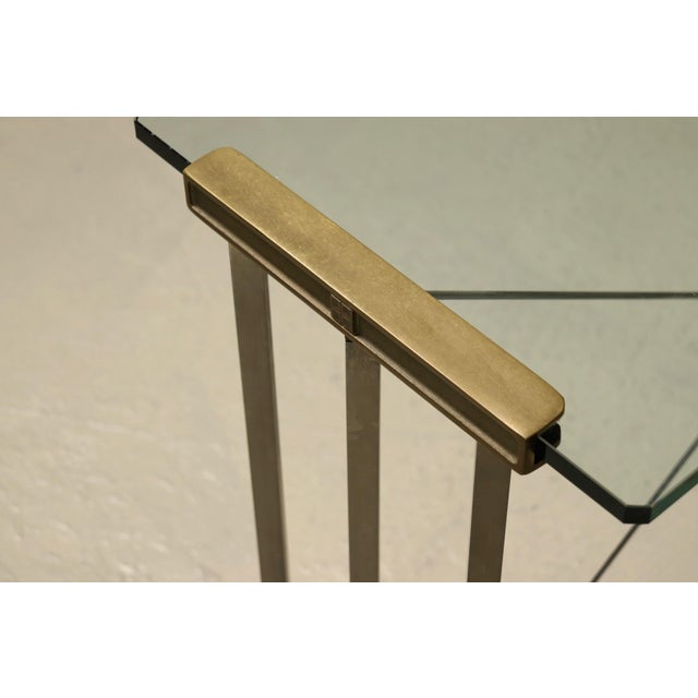 Console Table with Brass Details and Glass Top by Peter Ghyczy, 1970s For Sale - Image 10 of 15