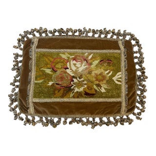 Vintage French Savonnerie-Style Floral Cushion Cover, Wool & Silk, 16" X 24" For Sale