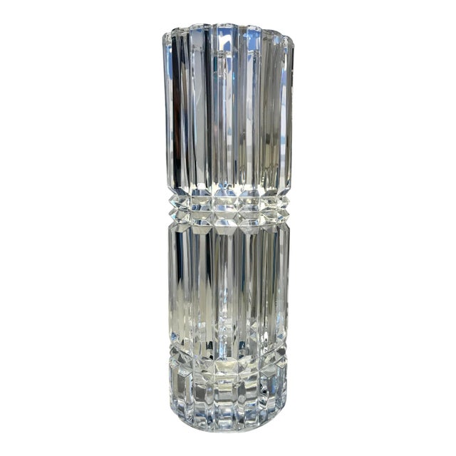 Mid-Century Modern Vertical Cut Crystal Vase For Sale