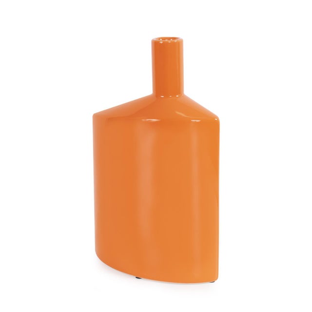 Orange Orange Valencia Askewed Tall Bottle Vase For Sale - Image 8 of 11