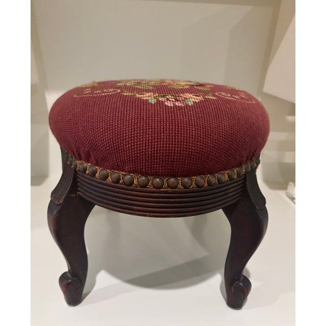 Early 20th Century Antique Needlepoint Footstool For Sale - Image 5 of 16