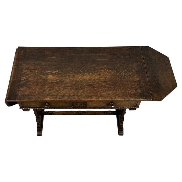 Wood 20th Century Gothic Revival English Oak Side Table For Sale - Image 7 of 17