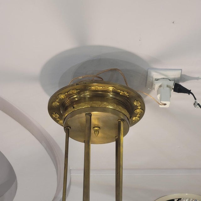Art Nouveau Ceiling Lamp in Gilt Bronze and Frosted Crystal, France, 1930s For Sale - Image 10 of 18