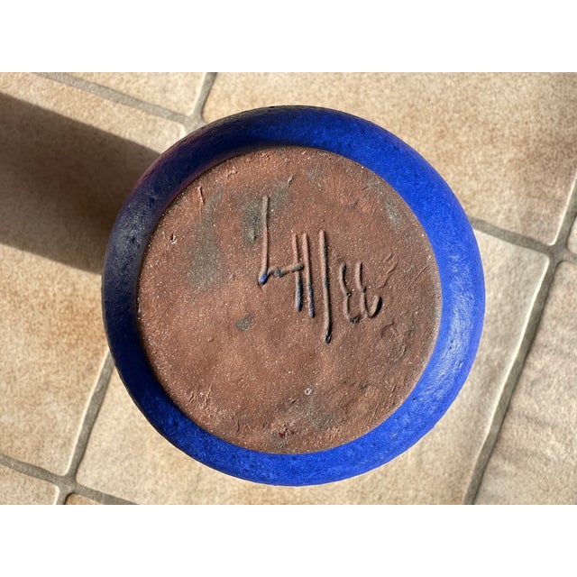 Studio Ceramic Art Vase with Blue Lava Glaze by Hartwig Heyne for Hey Keramik, West Germany, 1970s For Sale - Image 15 of 16