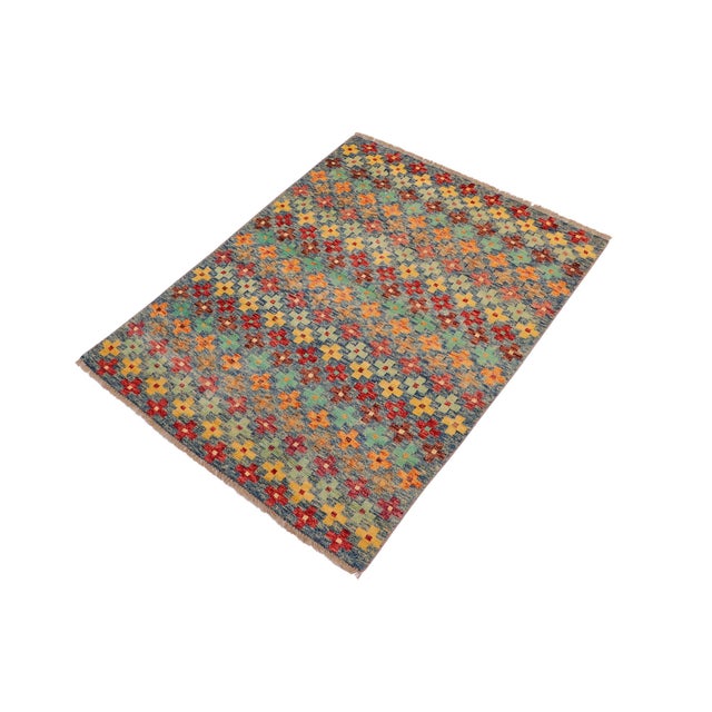 Shabby Chic Shabby Chic Balochi Blue/Red Wool Rug - 3'4''x5'1'' For Sale - Image 3 of 11
