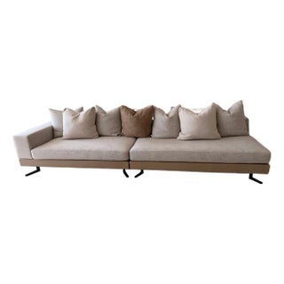 Custom Saddle-Hide and Upholstered Sofa Inspired by Italian Modern Design For Sale