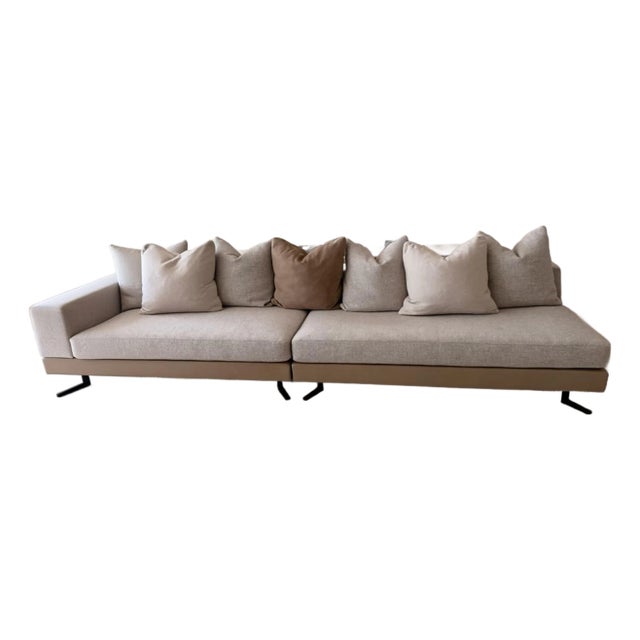 Custom Saddle-Hide and Upholstered Sofa Inspired by Italian Modern Design For Sale