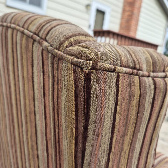 2010 Stratford Caye Transitional Striped Cocoa Brown Wingback Arm Chair For Sale - Image 11 of 13