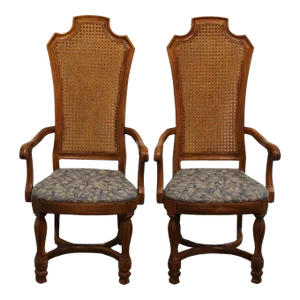 Set of 2 Thomasville Furniture Ceremony Collection Cane Back Dining Arm Chairs 11921-871-872