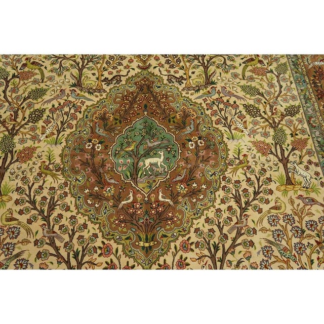 Textile 1940s Classic Beige Floral Animals Antique Tabriz Handknotted Wool Carpet Rug For Sale - Image 7 of 7