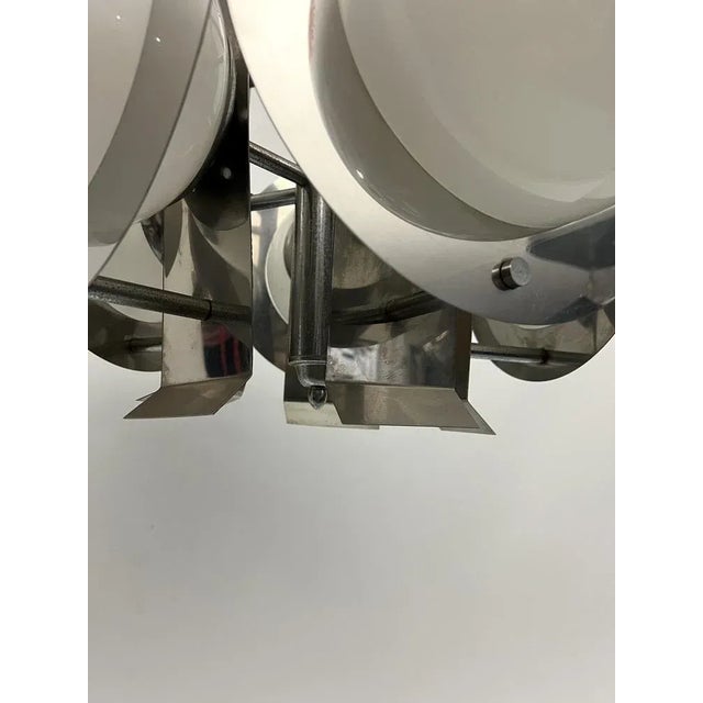 1970s Space Age Five-Light Hanging Light in Chrome and White Glass, Italy, 1970s For Sale - Image 5 of 9
