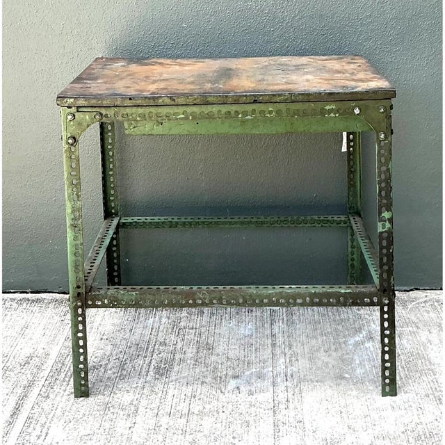 Vintage Industrial Metal and Wood Workbench Table For Sale - Image 10 of 12