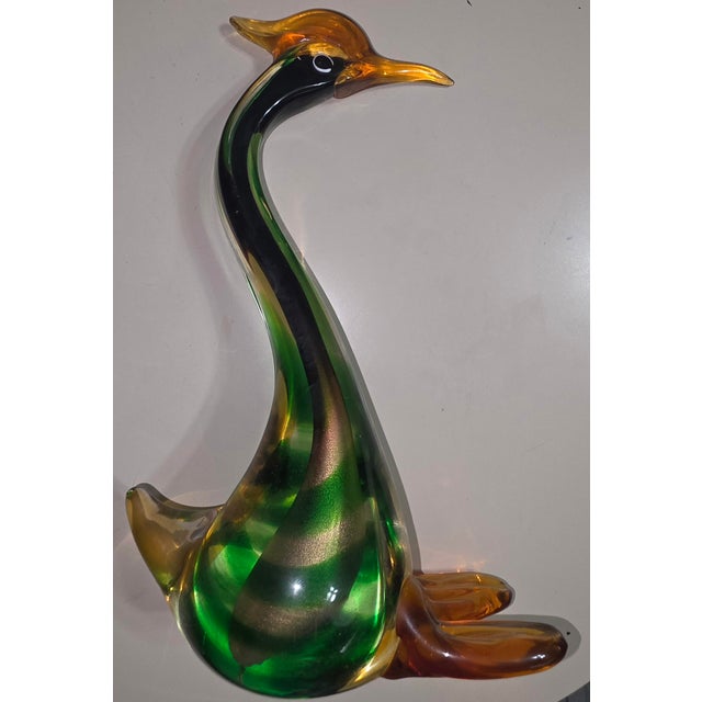 Vintage Mid Century Modern Murano Glass Crested Duck Figure For Sale - Image 4 of 4