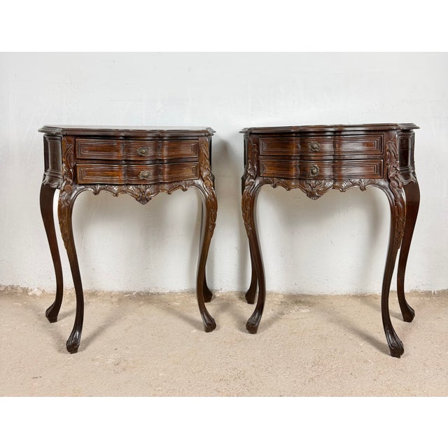 French Louis XV Style Bombe Nightstands with Two Drawers, 1930, Set of 2 For Sale - Image 3 of 12
