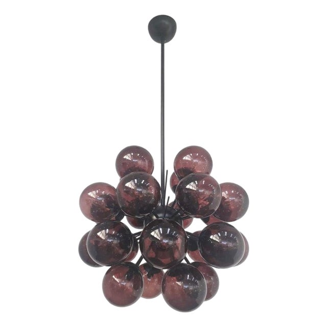 21st Century Ventiquattro Black Powder Coat Amethyst Bubbles Murano Sputnik Chandelier by Fabio LTD For Sale