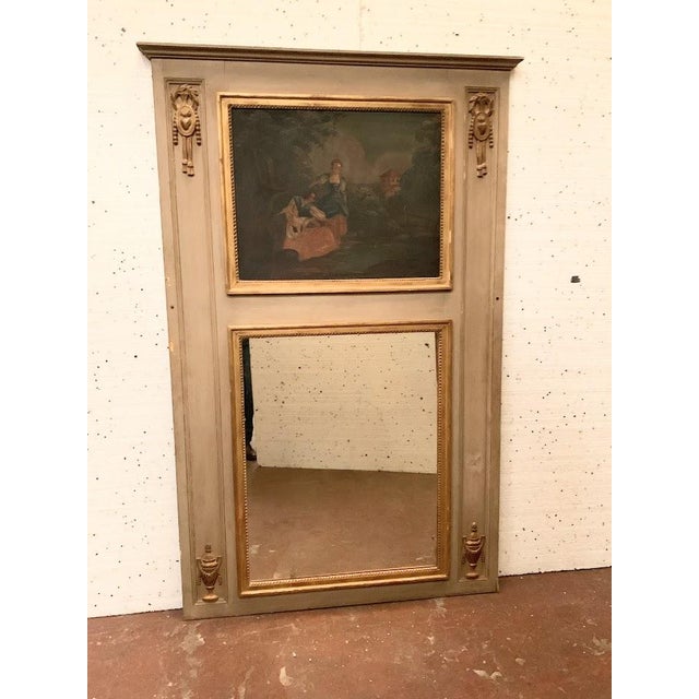 Louis XVI Style Trumeau Mirror in Patinated and Gilded Wood For Sale - Image 12 of 13